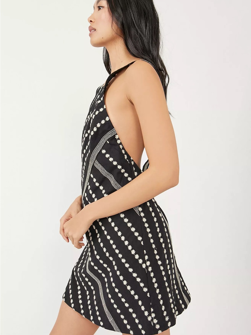 Free People Black Dot & Stripe Cutout Mini Dress